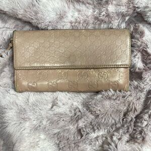 Vintage Gucci GG pinkinsh leather Continental long wallet card pockets USED READ
